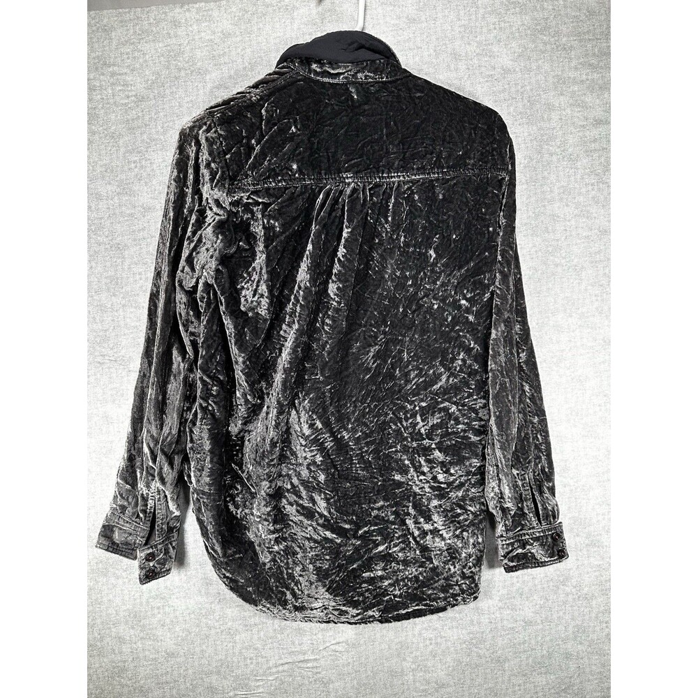 Anthropologie Pilcro Crushed Velvet Femme Buttondown Shirt in Dark Gray XXS - Picture 2 of 7